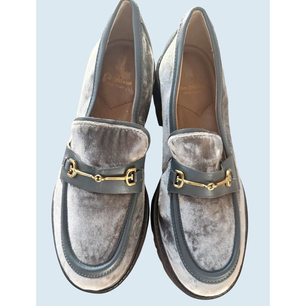 SAM EDELMAN Tully Velvet Lug Sole Loafer Blue Grey Size 7 - Picture 2 of 8